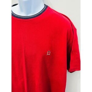 Vintage 90s Tommy Hilfiger Red Tee Navy Contrast Collar Embroidered Logo Mens XL